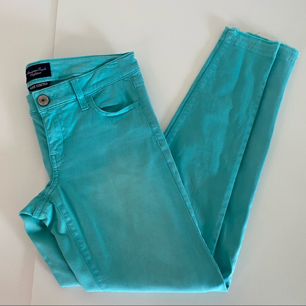 American Eagle Outfitters Teal Blue Green Jeggings Super Stretch Size 0 Regular